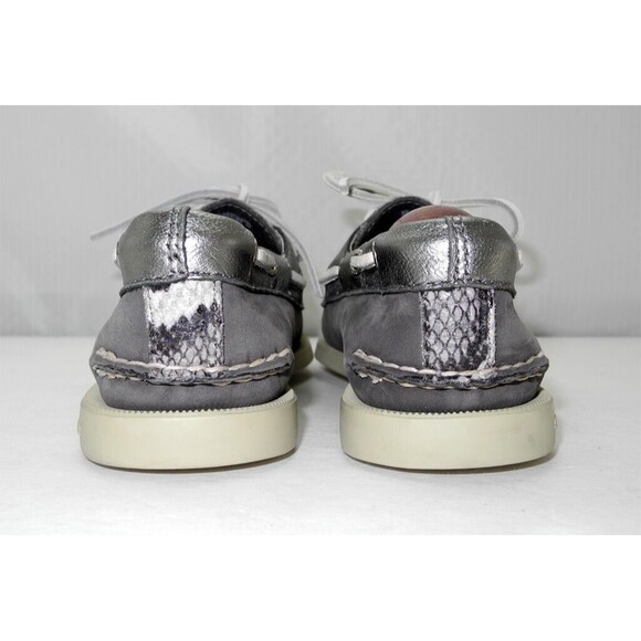Sperry Top-Sider Embossed Snakeskin Grey/Metallic Silver Leather Boat Shoes- 6M - Picture 5 of 8
